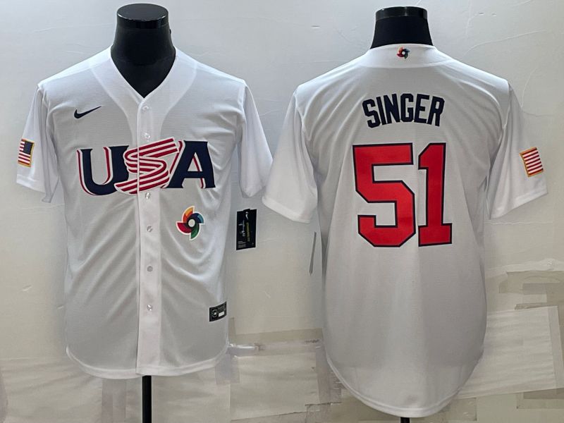 Men 2023 World Cub USA #51 Singer White Nike MLB Jersey10